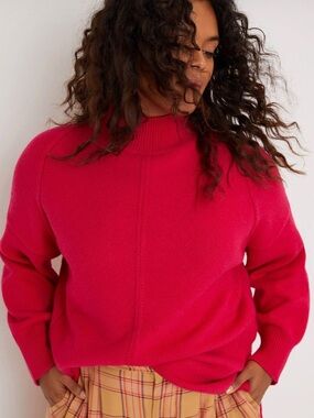 Anthropologie Maeve Crystal Tunic Mock Neck Pink Sweater Size XS